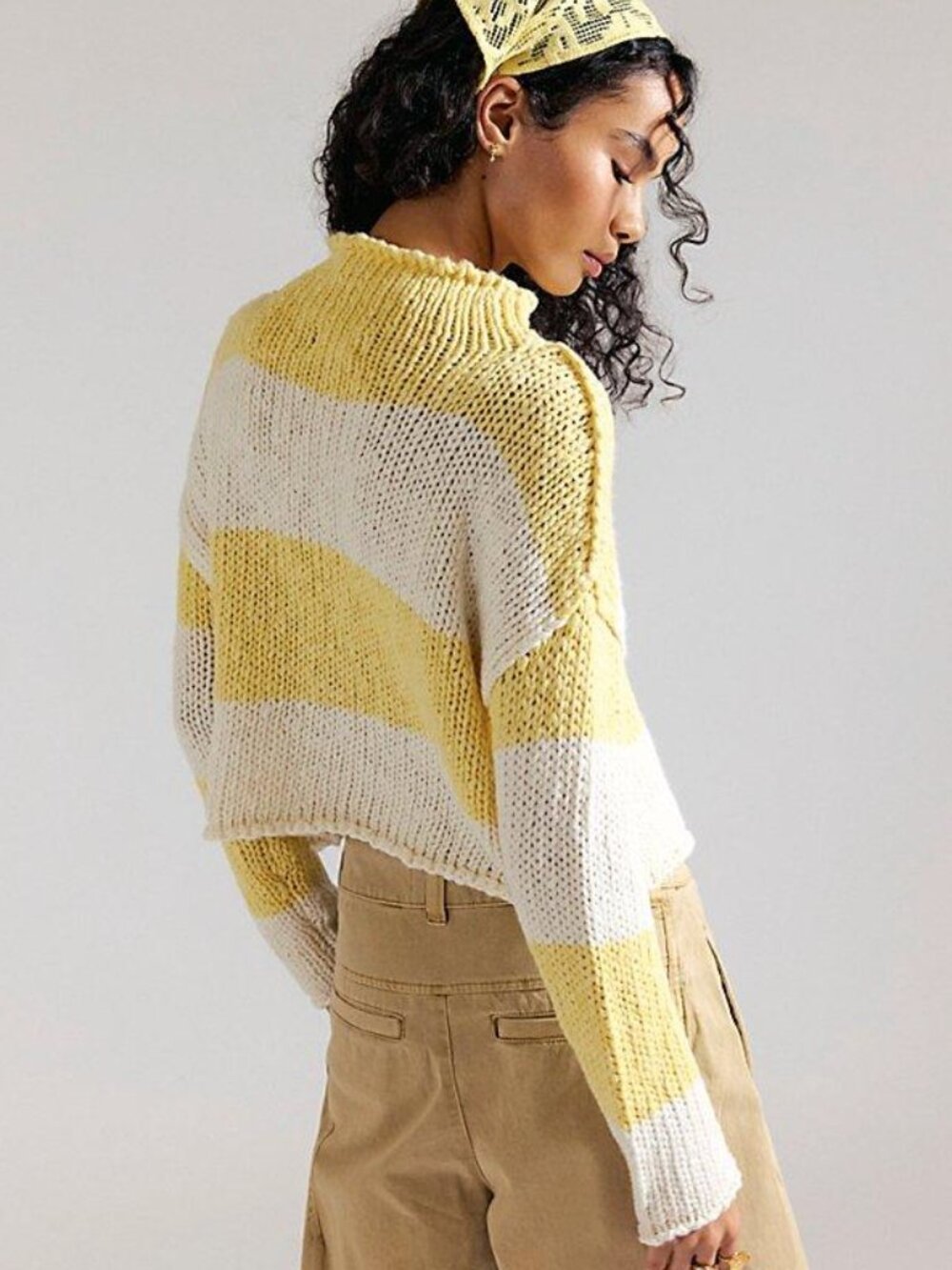 NWT Free People Opal Natural Stripe Rollneck Cotton Knit Sweater Size S